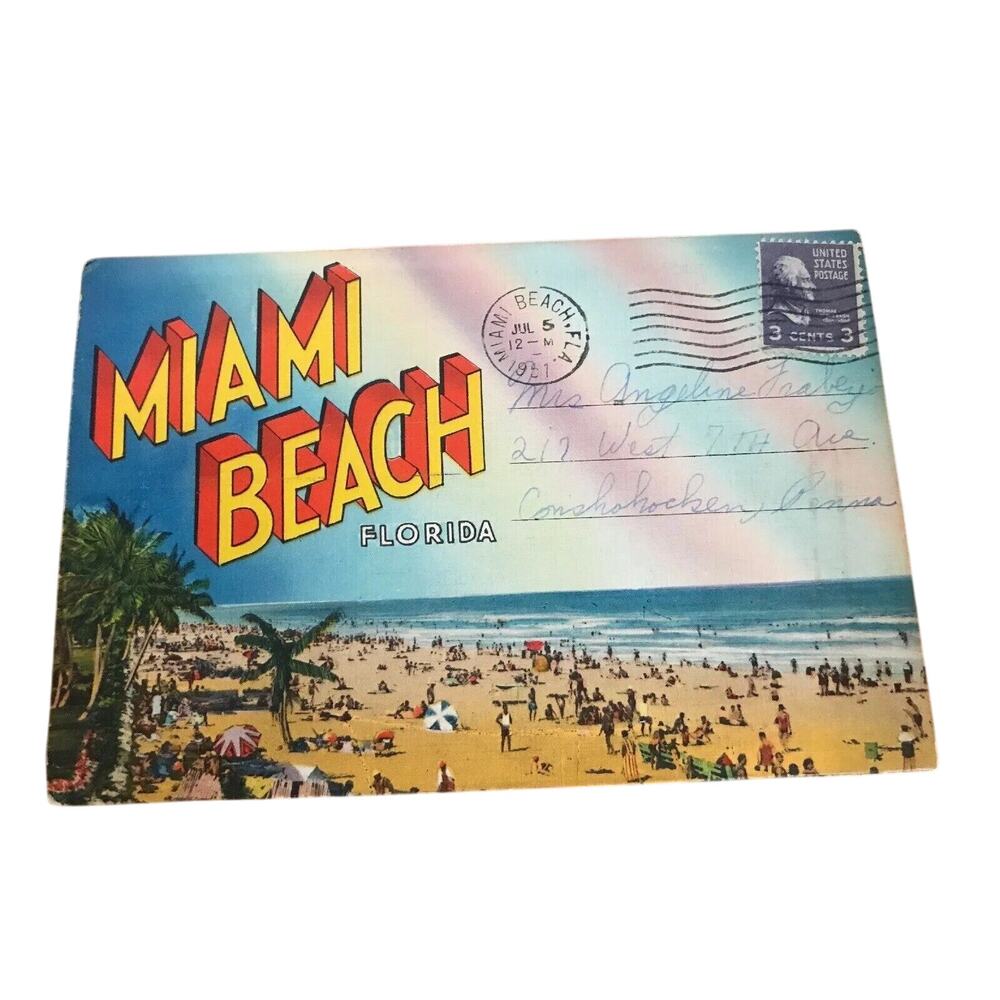 Miami Beach Florida Fold Out Postcard Vintage Postcard Souvenir